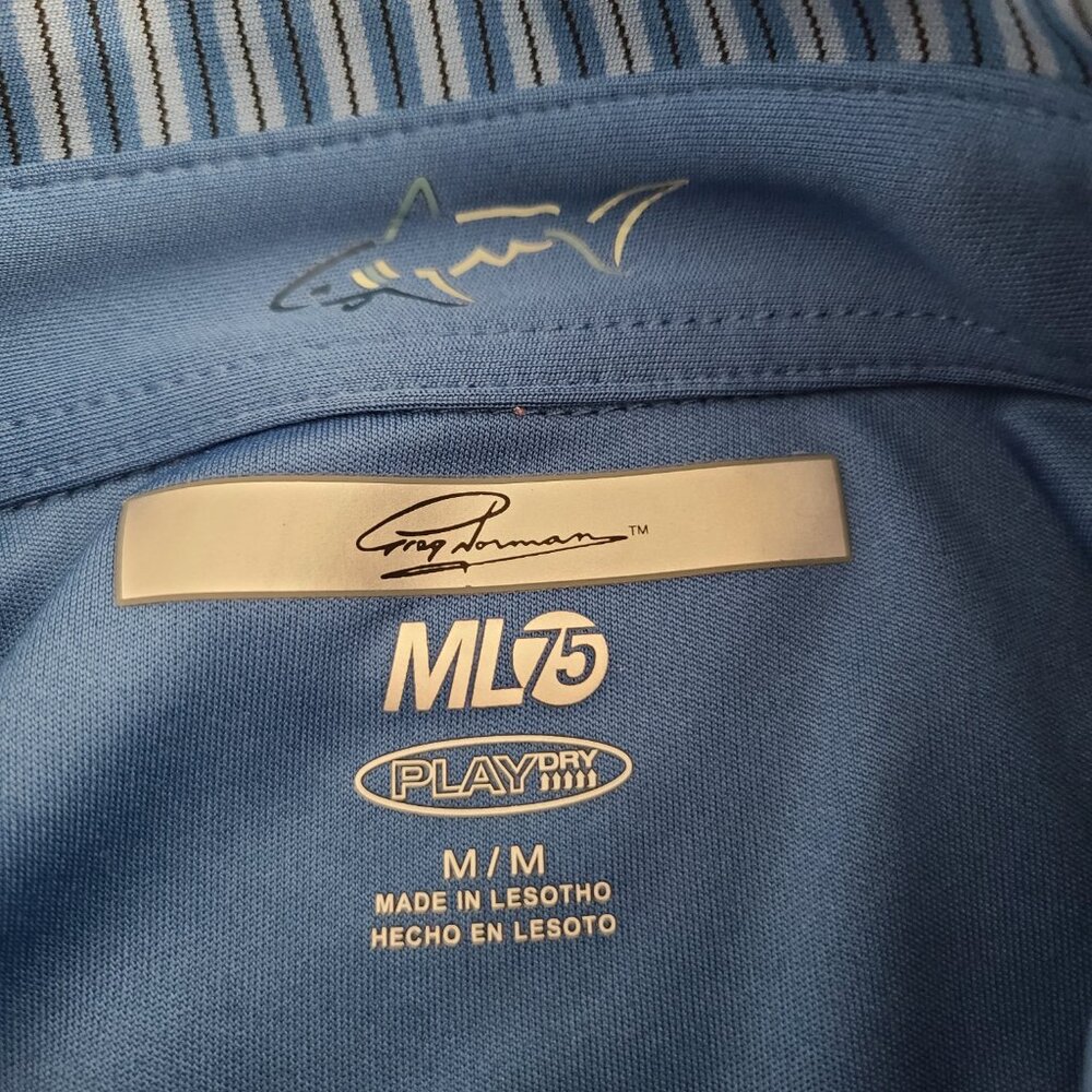 Greg Norman ML75 play dry men's blue striped short sleeve collared golf shirt M - Picture 7 of 9